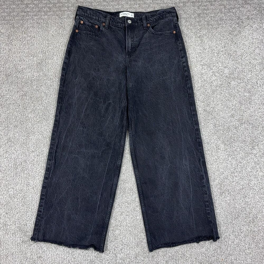 Abercrombie Fitch Jeans Womens 28 Black Low Rise Ultra Loose Wide Leg Crop Denim